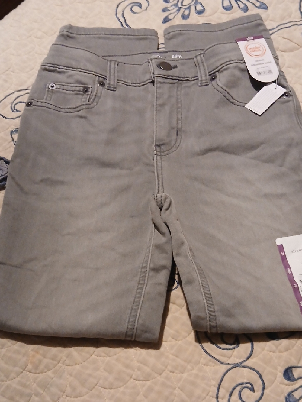 WONDER NATION BOYS 5 POCKET JEANS, LIGHT GRAY SIZE 12 SLIM W/STRETCH NWT